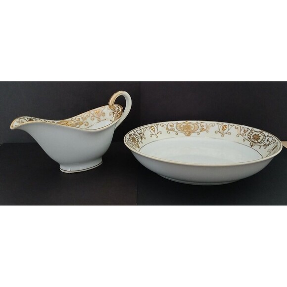 Noritake Japan Hand Painted Embossed Gold Japanese Gravy Boat-Bowl-Salt & Pepper - Picture 3 of 16